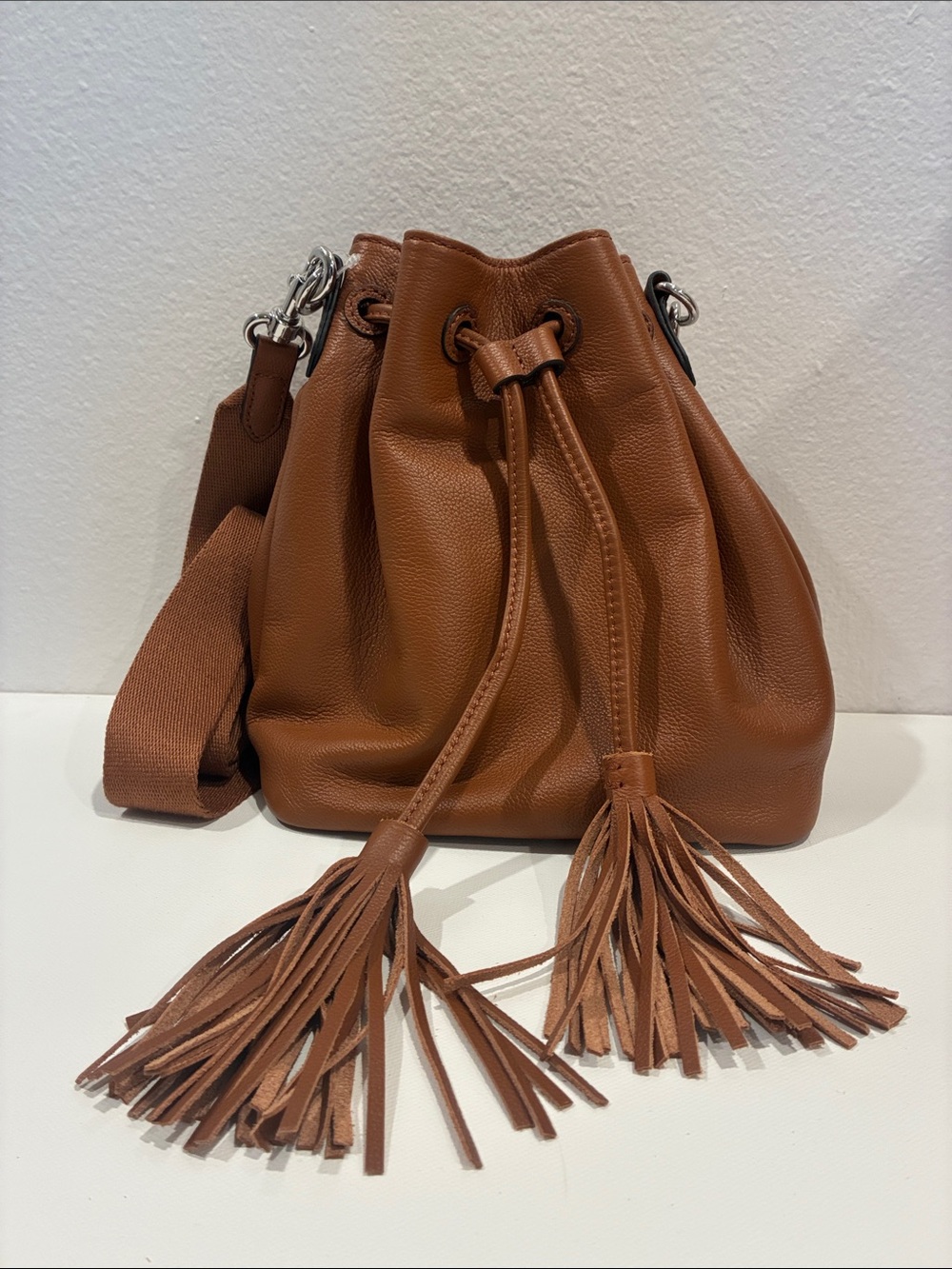 Leather shoulder or crossbody bag from J.Jill. Cognac Brown.